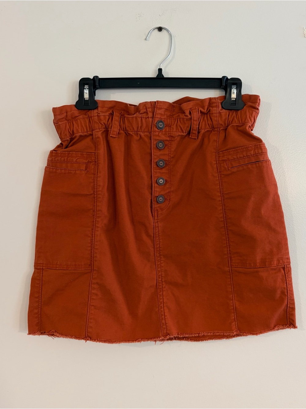 Hollister Rust Orange Button-Front Paperbag Mini Skirt